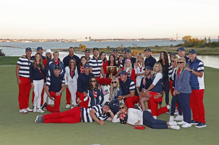 Het Amerikaanse team na de overwinning in de Presidents Cup in 2017