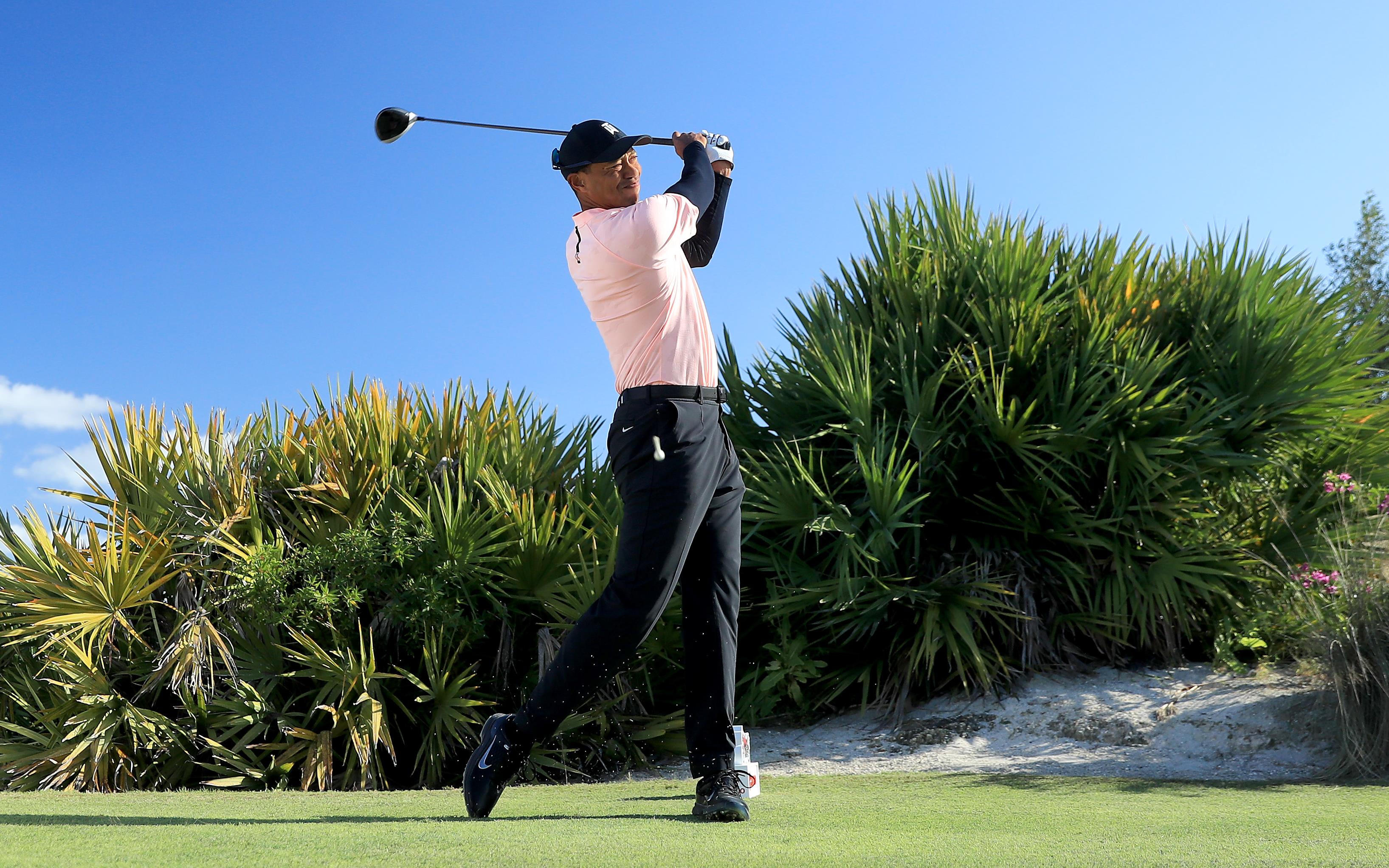 De Amerikaanse golflegende Tiger Woods tijdens de Hero World Challenge