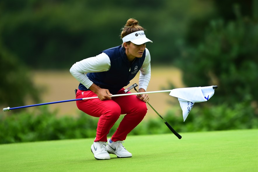 Anne van Dam in actie tijdens het Brits Open 2019 op Woburn.