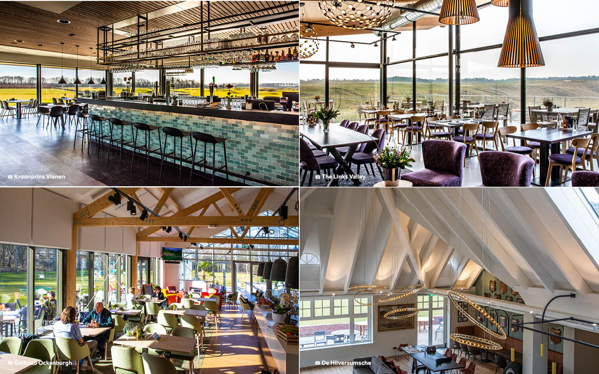 Interieur clubhuizen Kroonprins Vianen, The Links Valley, GC Ockenburgh, Hilversumsche